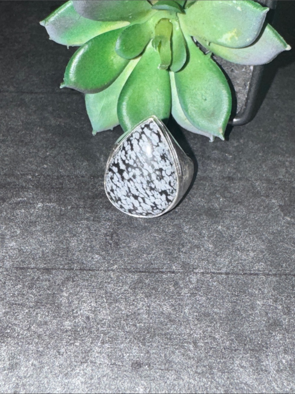 Silver Snowflake Obsidian Ring